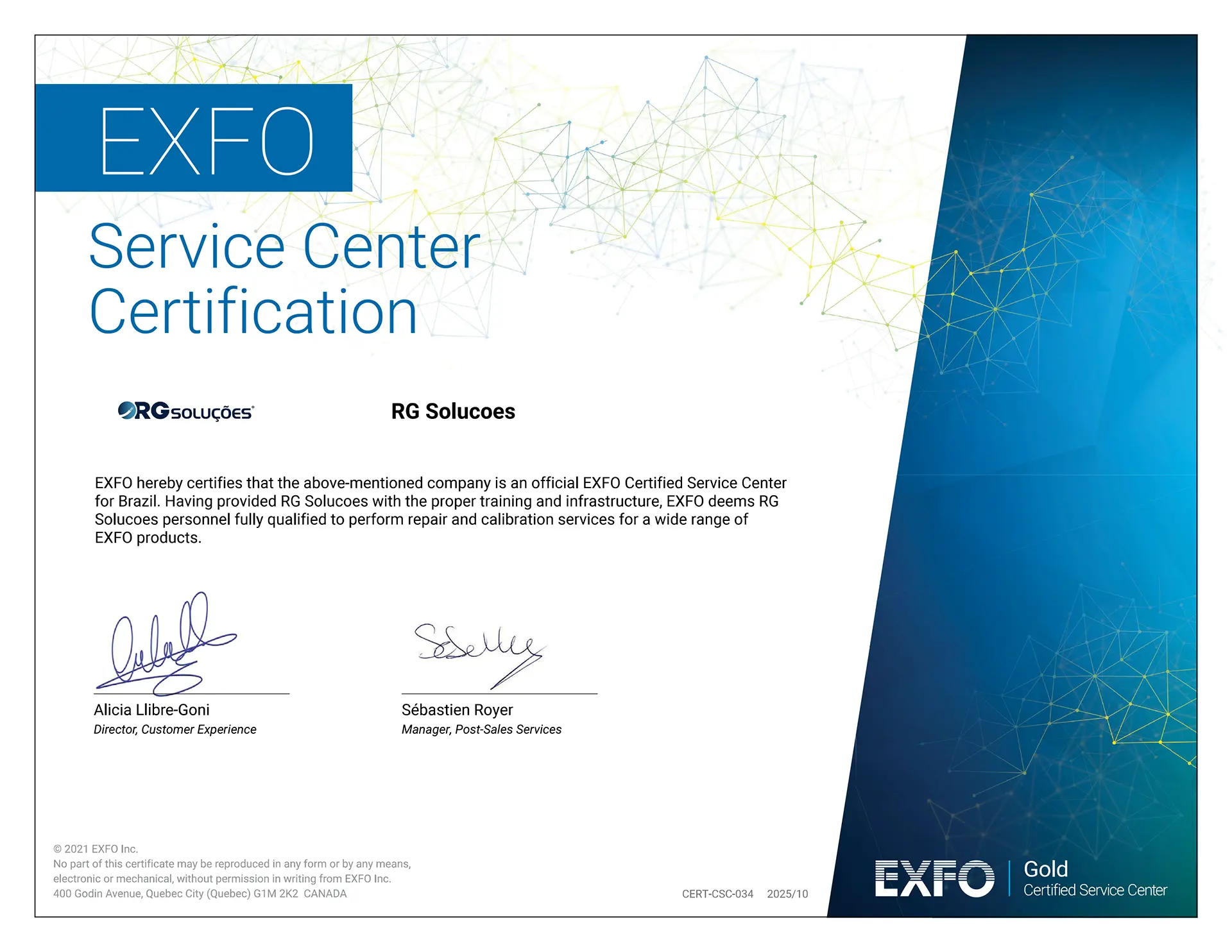 Certificado Exfo